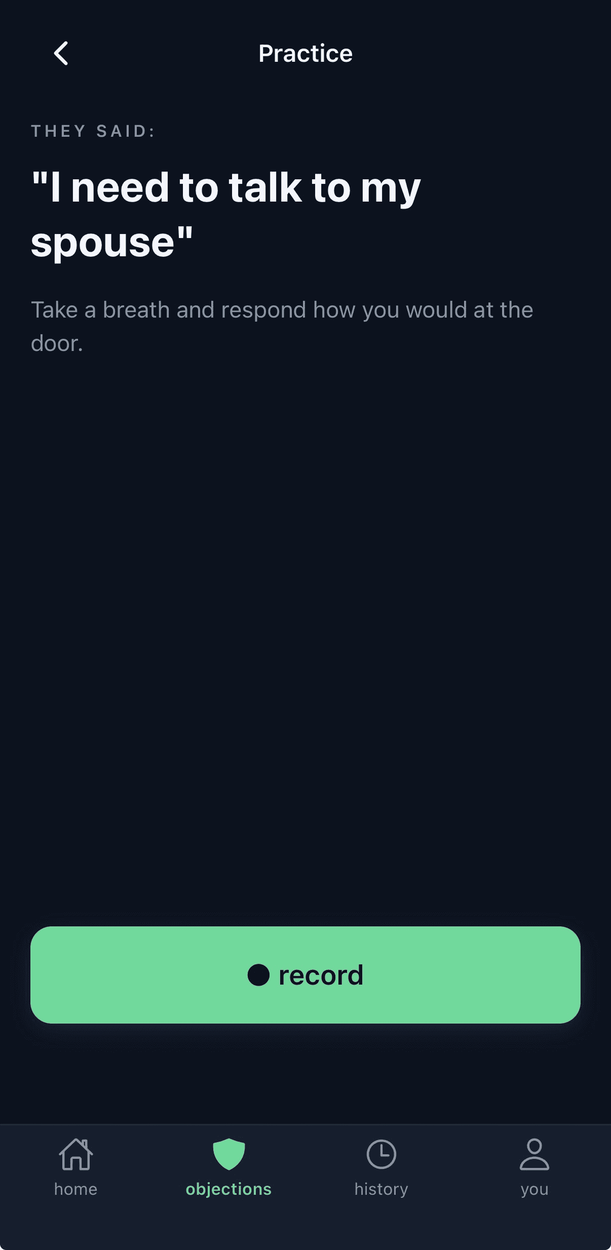 Practice Mode screen in the KnockCoach app